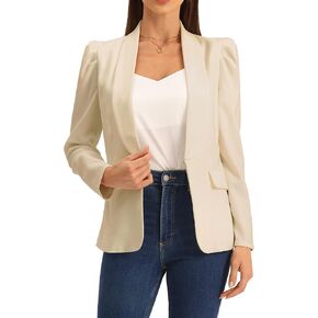 سترات Allegra K Work Blazers مناسبة للنساء بياقة شال ربيعي وأكمام منتفخة مع جيوب in Kuwait