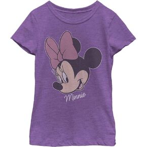 Disney Characters Minnie Big Face Distressed Girl's Heather Crew Tee