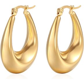 18K Gold Plated Twisted Chunky Gold Hoop Earrings Rope round trendy for Women Christmas Gift