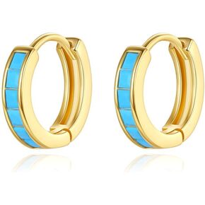 Blue Turquoise Hoop Earrings for Women Girls 14K Gold Plated Small Huggie Hoops 12mm Cartilage Earrings Hypoallergenic Simple Ear Jewelry Lightweight