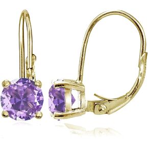 Yellow Gold Flashed Sterling Silver Simulated Gemstone 6mm Round Leverback Earrings