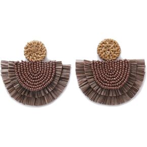 COIRIS Bohemia Beaded Fringe Statement Earrings with Long Dangling Tassel Raffia Earrings for Women in Kuwait