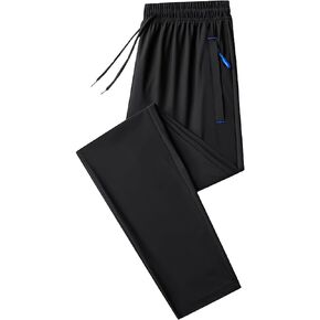 ANUFER Mens Summer Thin Stretchy Sweatpants Jogging Bottoms with Zip Pockets Lightweight Casual Trousers