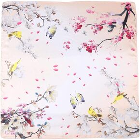 JWSilk 27 Inch Square Charmeuse Silk Scarf Floral Print