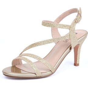 IDIFU Women's Black Nude White Silver Heels for Women Dress Kitten Heels Strappy Open Toe Heels Sandals Wedding Evening Party Shoes for Women Ladies Bridal