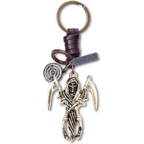 AuPra Skull KeyChain Gifts Women & Men Leather Scary KeyRings Home Door Keys Holder Girl & Boy Helloween Present