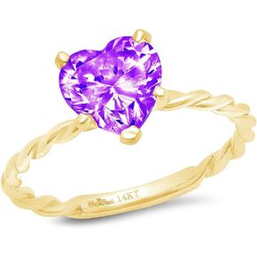 Clara Pucci 1.9ct Heart Cut Solitaire Rope Twisted Knot Natural Amethyst Engagement Bridal Promise Anniversary Ring 14k yellow Gold