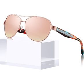 CARFIA Trendy Pilot Sunglasses for Women Polarized UV Protection, Handcrafted Acetate Temples for Walking Driving CA2305