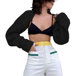 Women Y2K Knitted Crop Tops Color Block Patchwork Sweaters Long Sleeve Crochet Coverup Trendy Autumn Streetwear in Kuwait