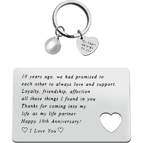 Baixian 10th Anniversary Engraved Wallet Insert Card for Husband Wife Wedding Gifts Mini Love Note Gifts for Women Men Happy 10th Anniversary Present for Him and Her