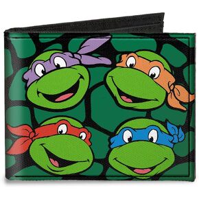 Buckle-Down Canvas Bi-fold Wallet-Classic TMNT Turtle Faces Black/gree