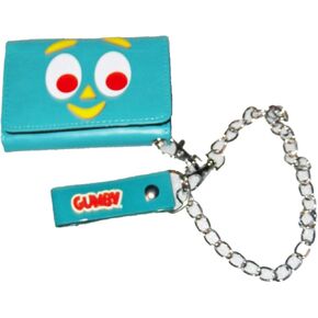 Gumby Big Face Green Tri Fold Wallet With Chain Licensed in Saudi Arabia