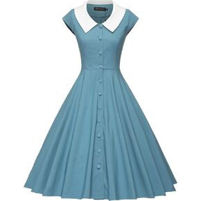 GownTown Vintage Dresses Fit & Flare Shirt Dress Cocktail Dress with Pockets