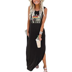 It's A Good Day to Drink On A Boat Dress Womens Sleeveless Summer Beach Vacation Dresses Drinking Party Graphic Shirts