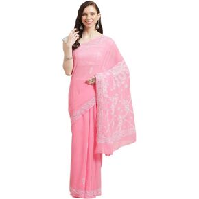 Ada Indian Hand Embroidered Chikankari Traditional Women's Georgette Saree with Unstitched Blouse Piece
