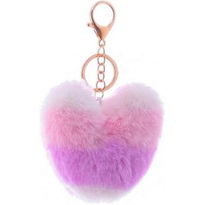 Unpafcxddyig Pom Poms Keychains Fluffy Heart Shape Pompoms Keyring Faux Rabbit Fur Key Chain for Car Bag Charm