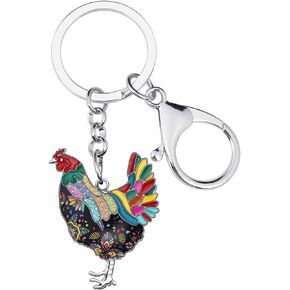 BONSNY Enamel Metal Farm Chicken Rooster Key Chain For Women Car bag Rings Novelty Charms