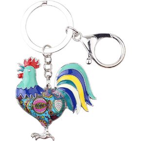BONSNY Enamel Metal Farm Chicken Rooster Key Chain For Women Car bag Rings Novelty Charms