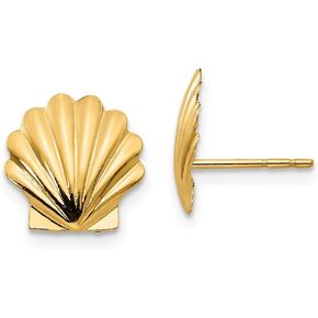 Solid 14k Yellow Gold Shell Post Studs Earrings (10mm x 10mm)