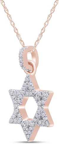 قلادة من Jewel Zone US من الألماس الطبيعي الأبيض على شكل نجمة داود من الذهب عيار 14 قيراط على الفضة الإسترليني (1/6 قيراط) in Kuwait