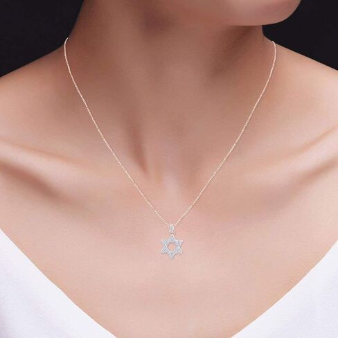قلادة من Jewel Zone US من الألماس الطبيعي الأبيض على شكل نجمة داود من الذهب عيار 14 قيراط على الفضة الإسترليني (1/6 قيراط) in Kuwait