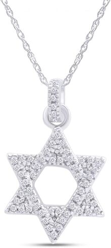 قلادة من Jewel Zone US من الألماس الطبيعي الأبيض على شكل نجمة داود من الذهب عيار 14 قيراط على الفضة الإسترليني (1/6 قيراط) in Kuwait