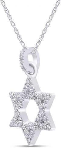 قلادة من Jewel Zone US من الألماس الطبيعي الأبيض على شكل نجمة داود من الذهب عيار 14 قيراط على الفضة الإسترليني (1/6 قيراط) in Kuwait