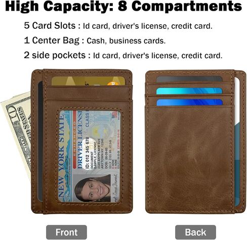 محفظة جيب أمامي من الجلد الطبيعي النحيف بخاصية حجب تحديد الهوية بموجات الراديو للرجال مع نافذة لبطاقة الهوية والسفر والعمل (أسود كربوني) in Kuwait