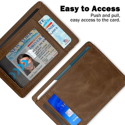 محفظة جيب أمامي من الجلد الطبيعي النحيف بخاصية حجب تحديد الهوية بموجات الراديو للرجال مع نافذة لبطاقة الهوية والسفر والعمل (أسود كربوني) in Kuwait