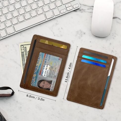 محفظة جيب أمامي من الجلد الطبيعي النحيف بخاصية حجب تحديد الهوية بموجات الراديو للرجال مع نافذة لبطاقة الهوية والسفر والعمل (أسود كربوني) in Kuwait