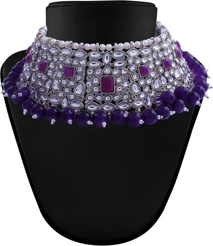 I Jewels 18k Silver Plated Indian Wedding BollywoodPearl Kundan Studded Choker Jewellery Necklace Set with Maang Tikka for Women (K7218Z-1) in Saudi Arabia