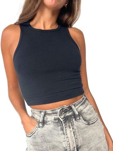 Sexy Cotton Chic Cami Crop Tank Top for Women: Sleeveless, Cute & Casual Night Out, Going Out Crop Tops in Black, Grey, White in Saudi Arabia