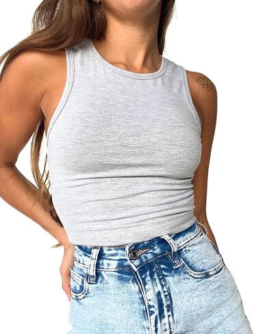 Sexy Cotton Chic Cami Crop Tank Top for Women: Sleeveless, Cute & Casual Night Out, Going Out Crop Tops in Black, Grey, White in Saudi Arabia