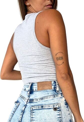 Sexy Cotton Chic Cami Crop Tank Top for Women: Sleeveless, Cute & Casual Night Out, Going Out Crop Tops in Black, Grey, White in Saudi Arabia