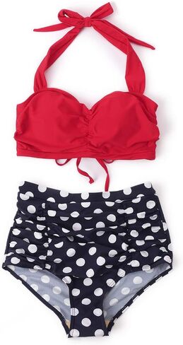 ملابس سباحة بكيني للسيدات من CHERRY CAT Vintage Polka عالية الخصر in Kuwait