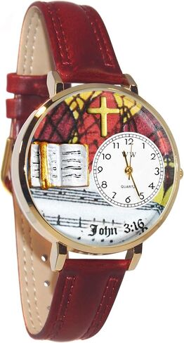 هدايا غريبة الأطوار يوحنا 3:16 ساعة ثلاثية الأبعاد | لمسة نهائية ذهبية أو فضية كبيرة | الجدة الفريدة | حزام الساعة الأحمر in Kuwait