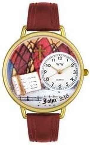 هدايا غريبة الأطوار يوحنا 3:16 ساعة ثلاثية الأبعاد | لمسة نهائية ذهبية أو فضية كبيرة | الجدة الفريدة | حزام الساعة الأحمر in Kuwait