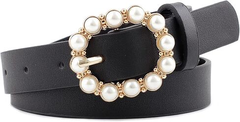 أحزمة جلدية للنساء من East Fantasy حزام جينز من الجلد الصناعي بإبزيم لؤلؤي in Kuwait