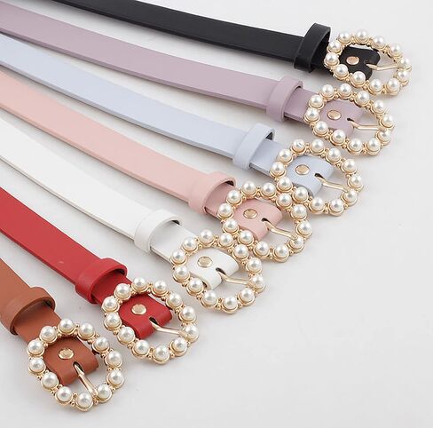 أحزمة جلدية للنساء من East Fantasy حزام جينز من الجلد الصناعي بإبزيم لؤلؤي in Kuwait