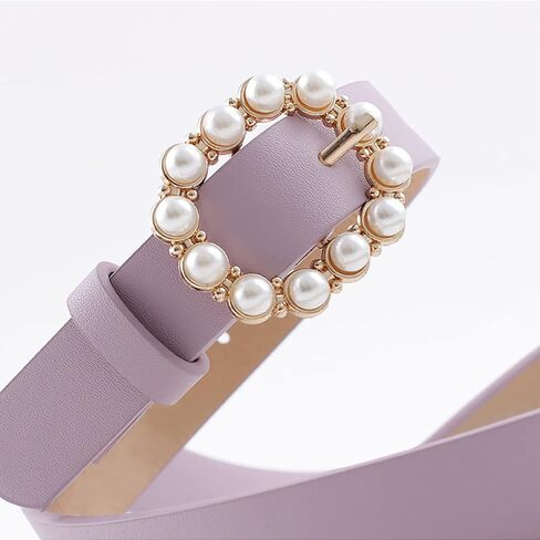 أحزمة جلدية للنساء من East Fantasy حزام جينز من الجلد الصناعي بإبزيم لؤلؤي in Kuwait