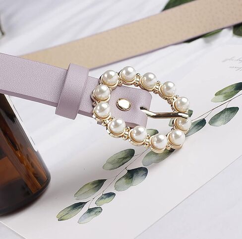 أحزمة جلدية للنساء من East Fantasy حزام جينز من الجلد الصناعي بإبزيم لؤلؤي in Kuwait