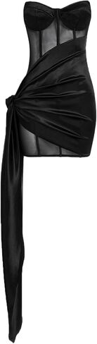GORGLITTER Women's Contrast Mesh Draped Detail Tube Dress Strapless Mini Bodycon Dress in Saudi Arabia