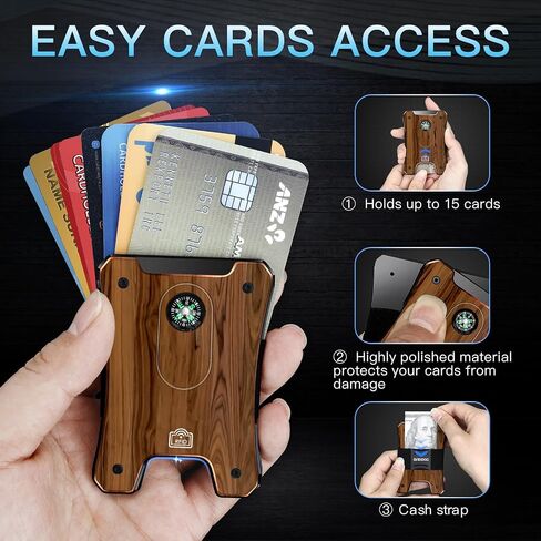 Metal Wallet for Men, Ergonomics Design Money Clip Wallet, Easily Removable Cards, Minimalist Slim Wallet with RFID Blocking, Holds 16 Cards in Saudi Arabia