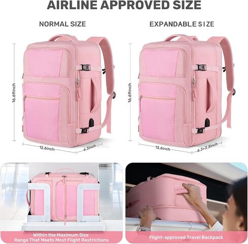 Travel Backpack, Large Backpack for Women, Airline Approved Carry On Backpack, 40-50L Expandable Waterproof Lightweight Casual Daypack College Computer Bag Fits 17 Inch Laptop, Gifts for Women, Pink in Saudi Arabia