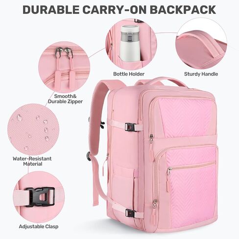 Travel Backpack, Large Backpack for Women, Airline Approved Carry On Backpack, 40-50L Expandable Waterproof Lightweight Casual Daypack College Computer Bag Fits 17 Inch Laptop, Gifts for Women, Pink in Saudi Arabia