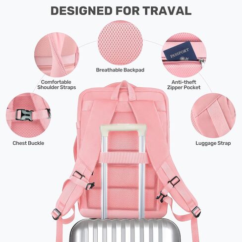 Travel Backpack, Large Backpack for Women, Airline Approved Carry On Backpack, 40-50L Expandable Waterproof Lightweight Casual Daypack College Computer Bag Fits 17 Inch Laptop, Gifts for Women, Pink in Saudi Arabia