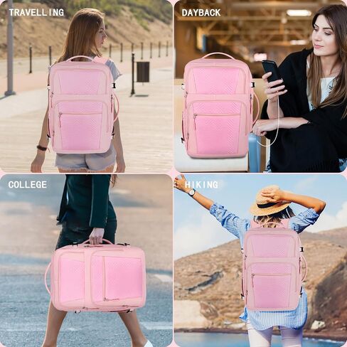 Travel Backpack, Large Backpack for Women, Airline Approved Carry On Backpack, 40-50L Expandable Waterproof Lightweight Casual Daypack College Computer Bag Fits 17 Inch Laptop, Gifts for Women, Pink in Saudi Arabia