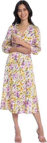 Maggy London Women's Floral Printed V-Neck Empire Waist Midi Dress in Saudi Arabia