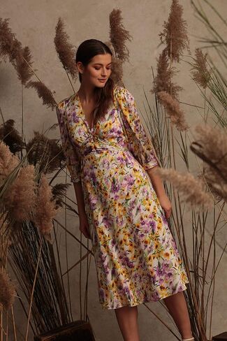 Maggy London Women's Floral Printed V-Neck Empire Waist Midi Dress in Saudi Arabia