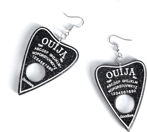 أقراط نسائية من Ouija Board Planchette أقراط مسطحة من الراتنج الأسود اللامع متدلية ساحرة على الموضة أقراط متدلية على شكل قوطي للنساء مجوهرات خطافات أذن فرنسية هدية زوج واحد in Saudi Arabia